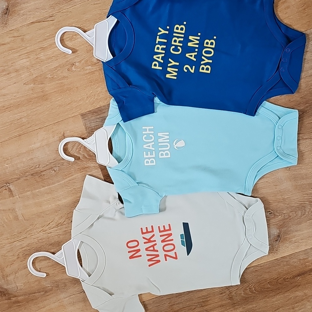 Set Of 3 Say What? Sarcastic Funny Onesies 3-6 Months Beach Theme Baby Shirt